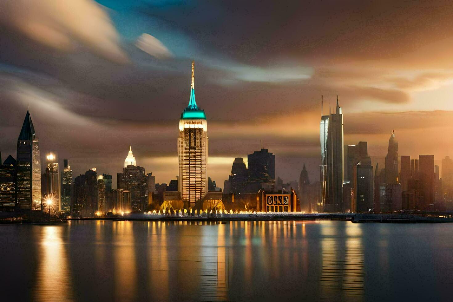 the empire state building is lit up at night. AI-Generated photo