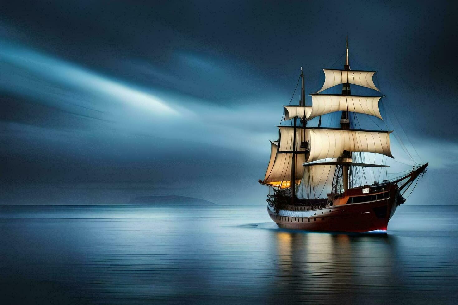 a sailing ship in the ocean at night. AI-Generated photo