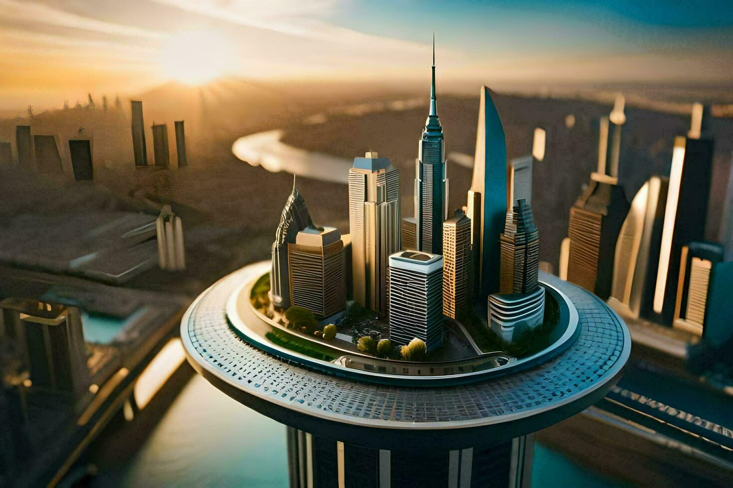 a city with skyscrapers on top of a large city. AI-Generated photo