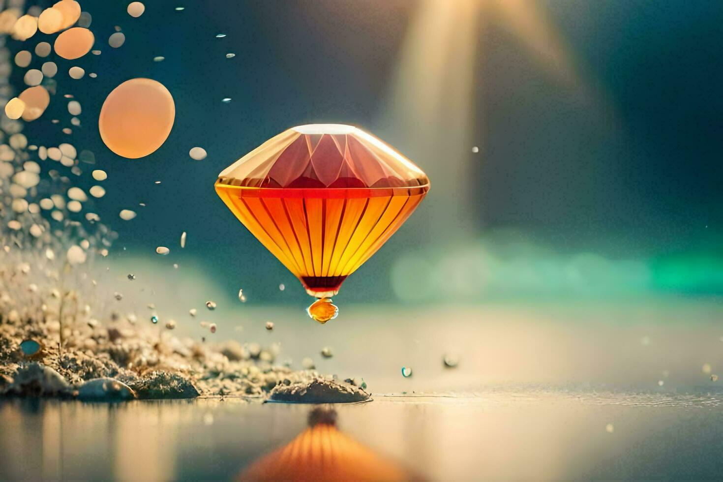 a hot air balloon floating in the water. AI-Generated photo