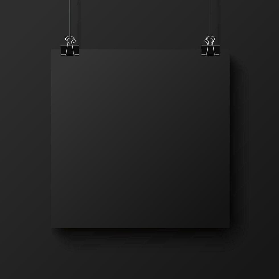 black blank paper hanging on a wall mockup vector
