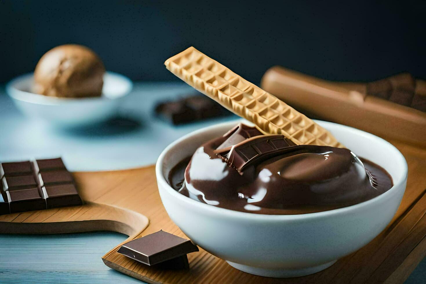 chocolate ice cream in a bowl. AI-Generated photo