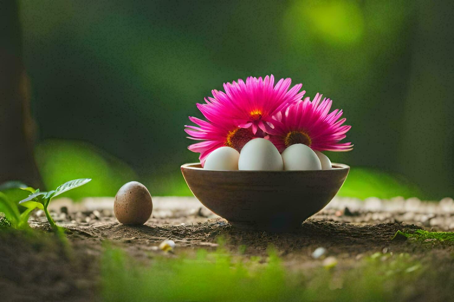 photo wallpaper nature, the sun, the flowers, the eggs, the bowl, the flowers,. AI-Generated