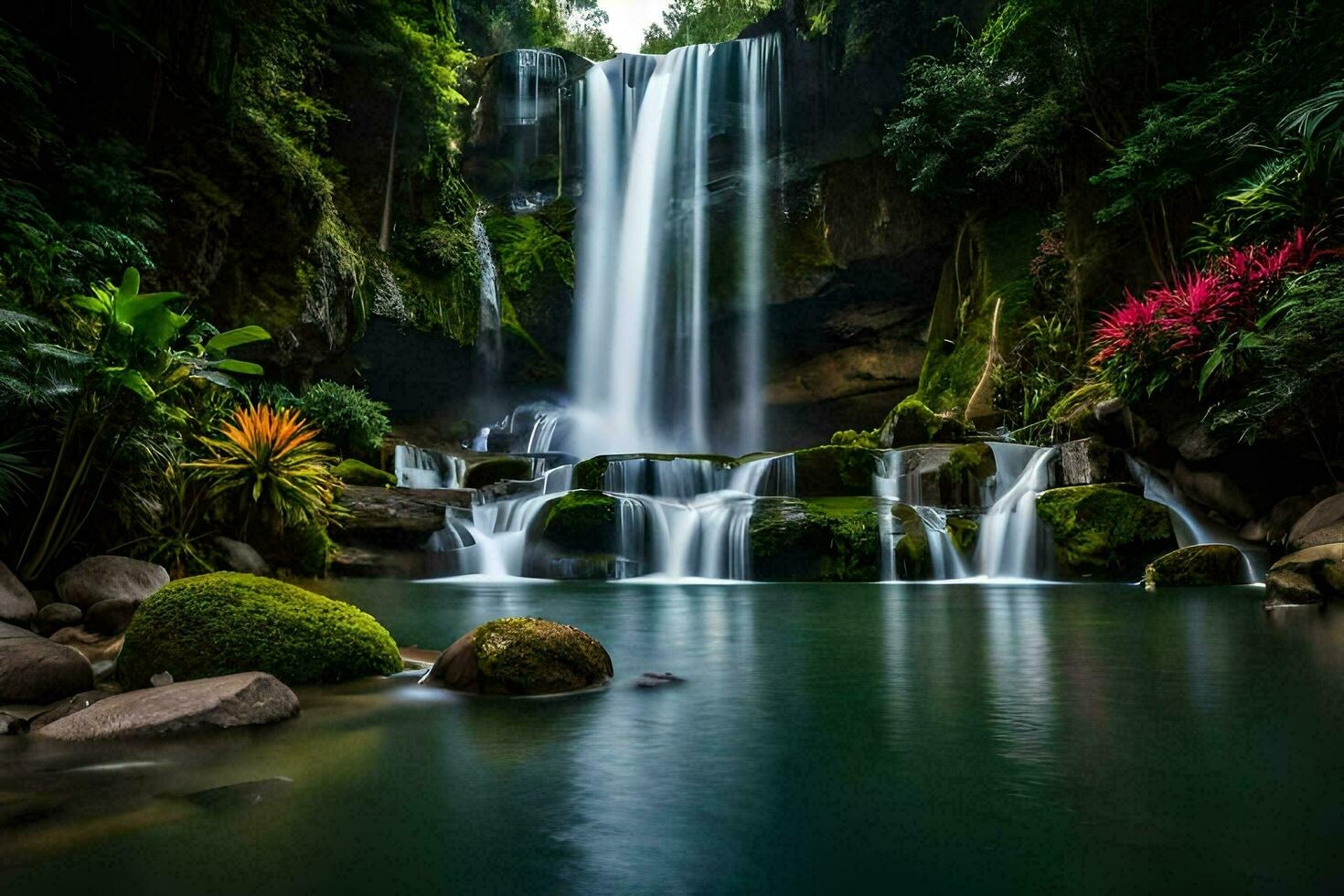 waterfall in the jungle. AI-Generated photo