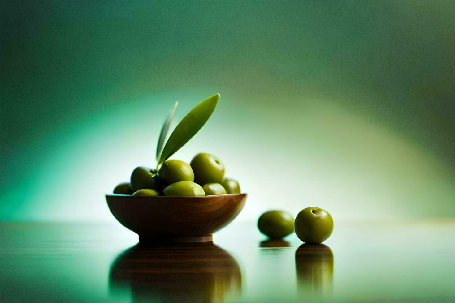 olives in a bowl on a table. AI-Generated photo