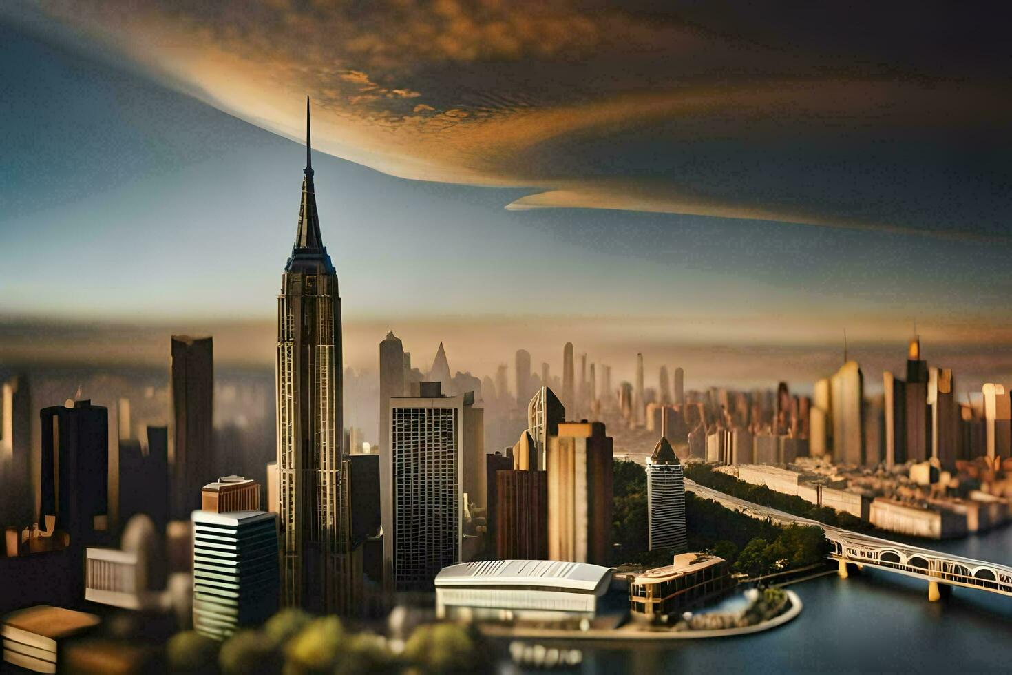 the city skyline is shown in this photo. AI-Generated photo