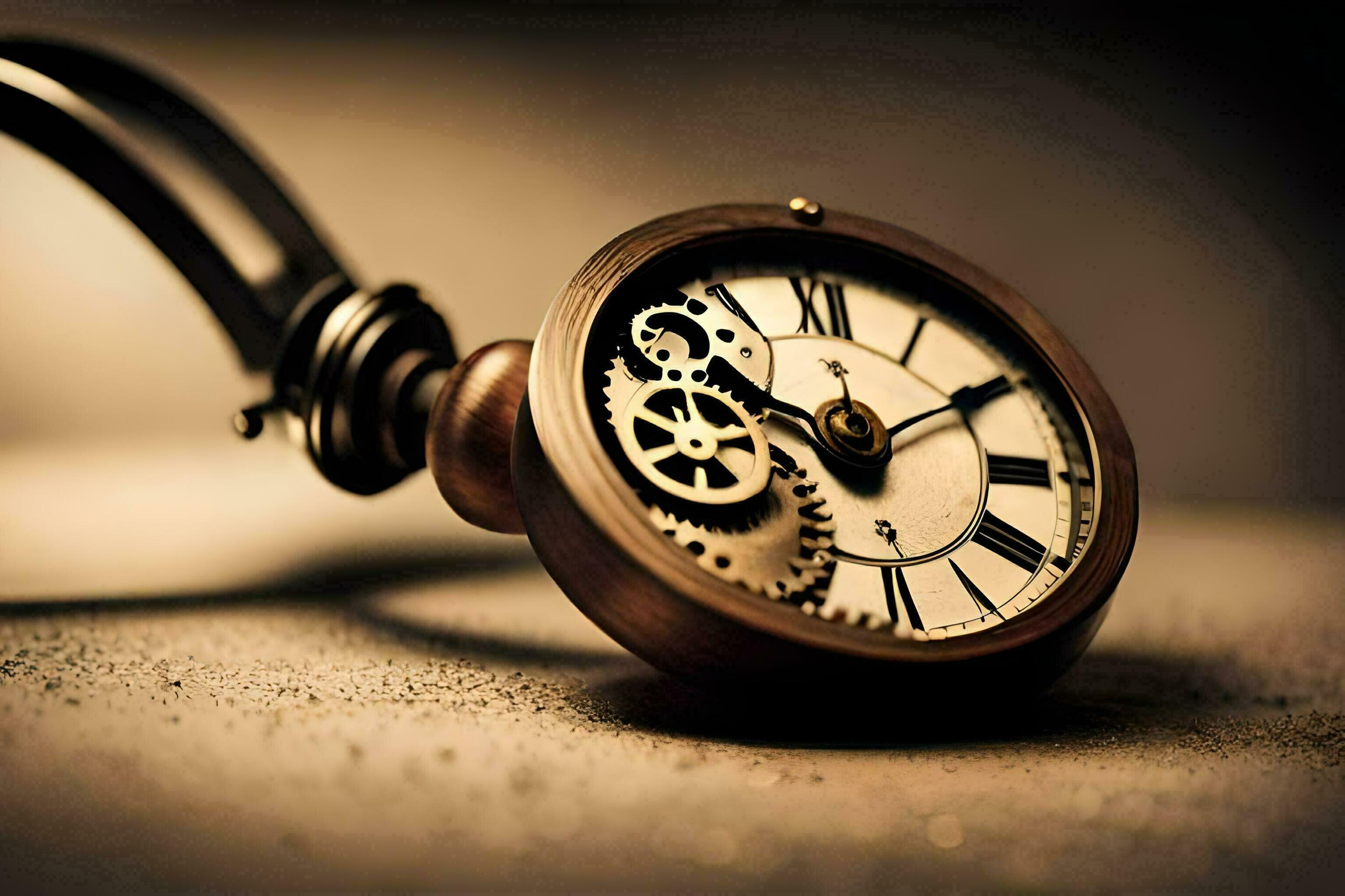 an old pocket watch with gears on the back. AIGenerated 32256403 Stock