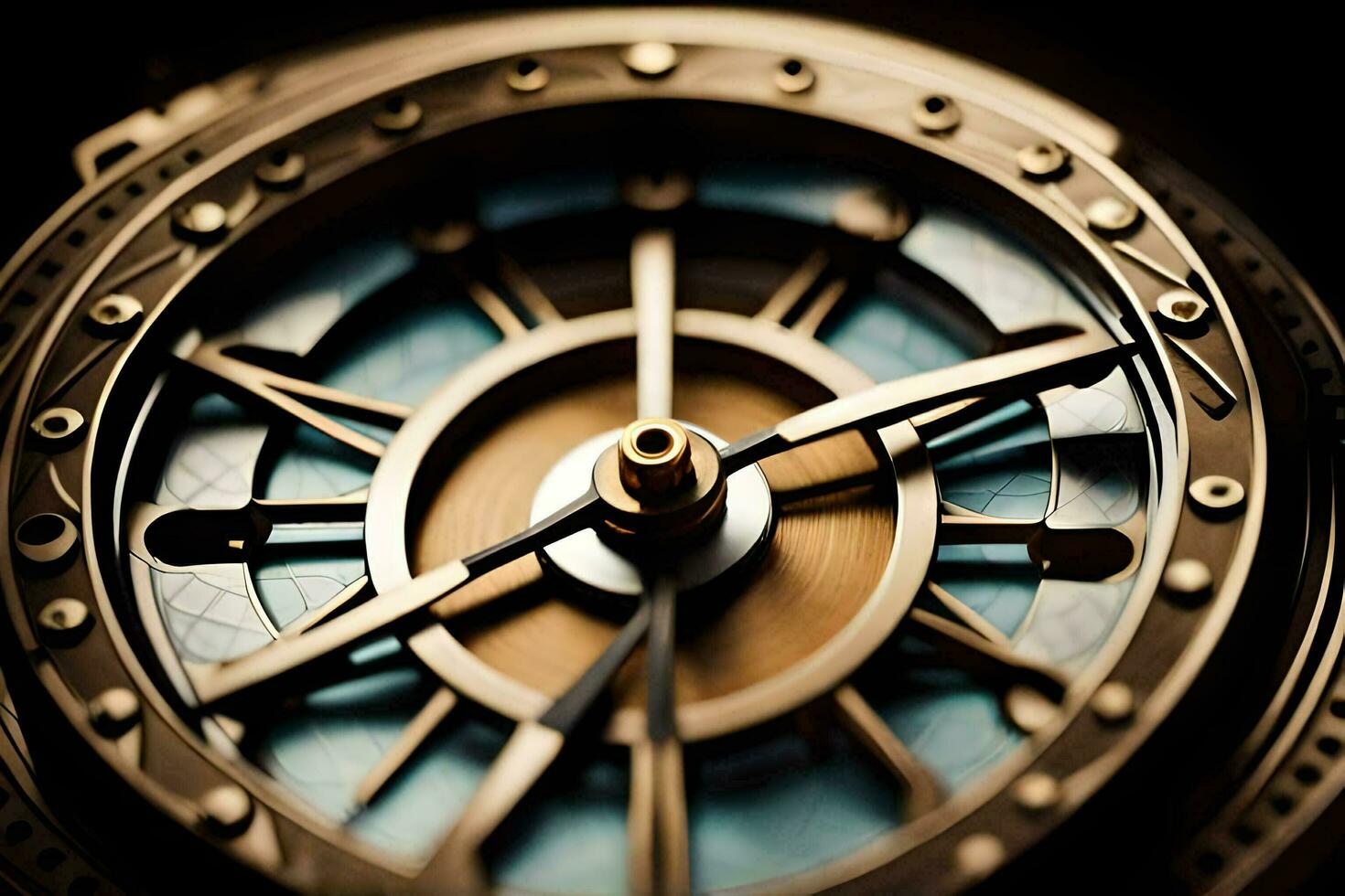a close up of a watch with a blue dial. AI-Generated photo