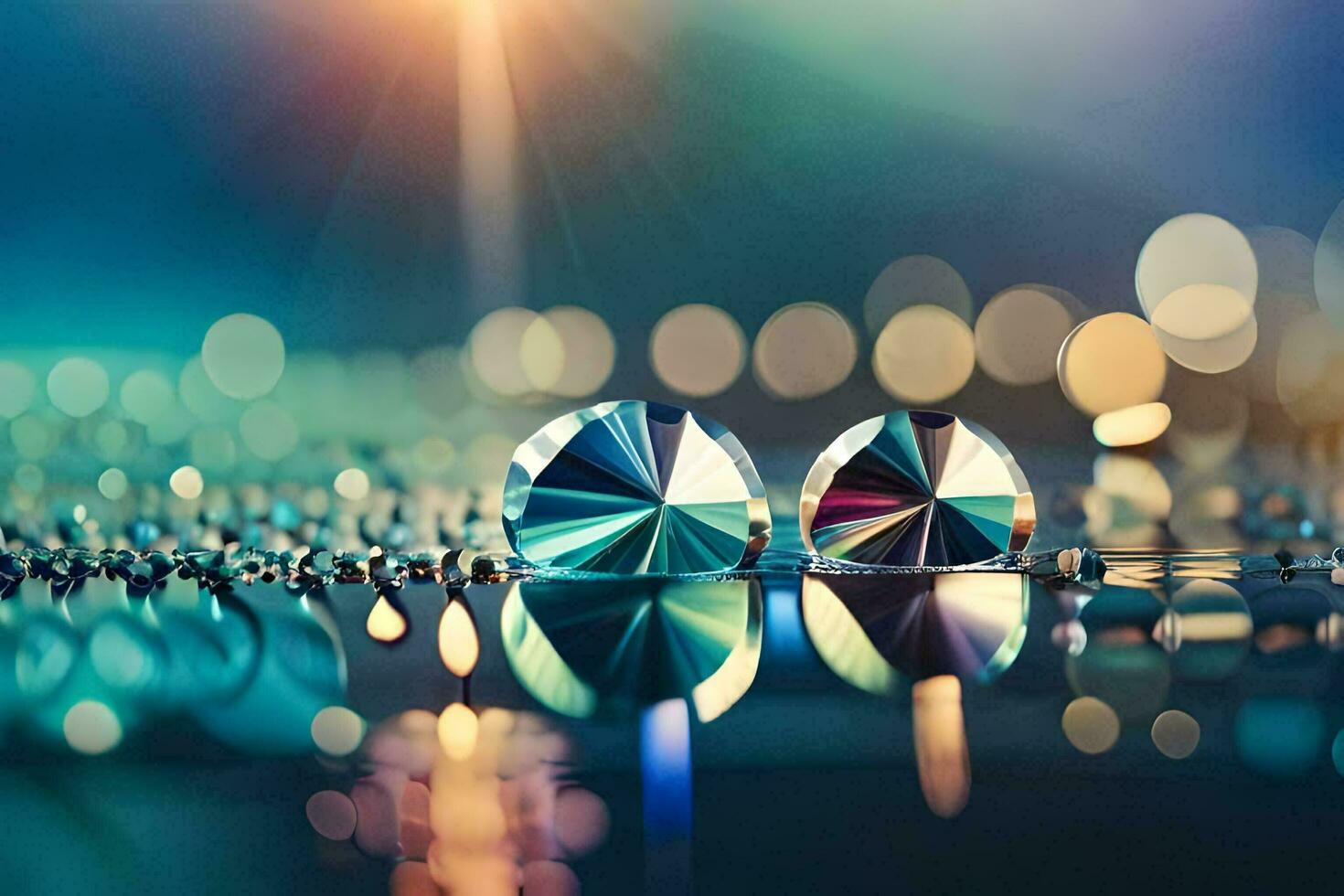 two diamond shaped objects on a surface with lights. AI-Generated photo