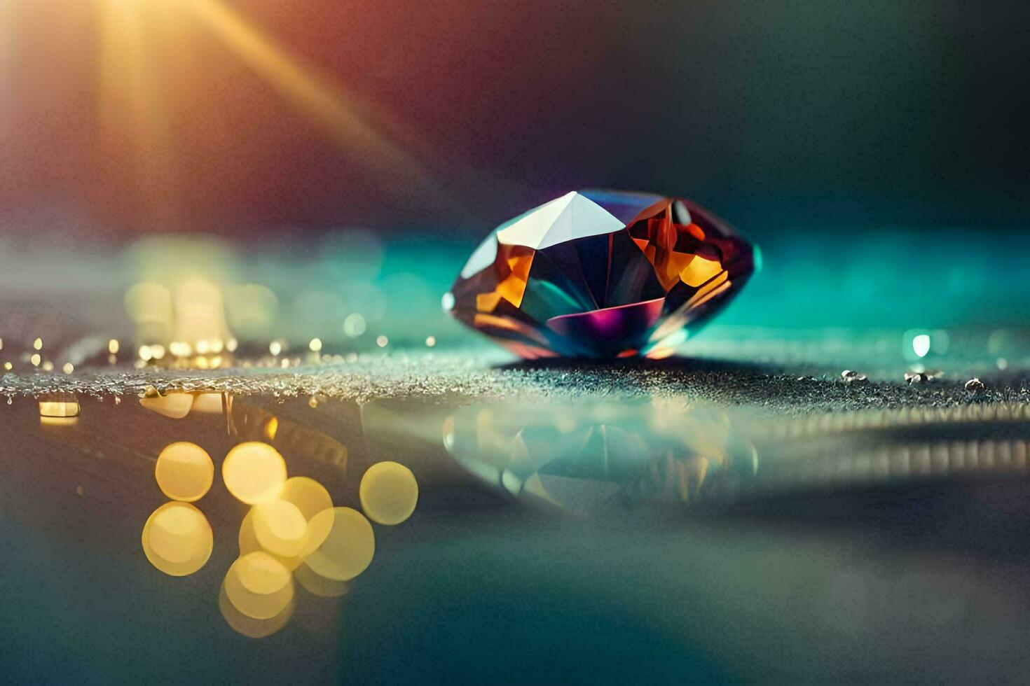 a diamond on a shiny surface. AI-Generated photo