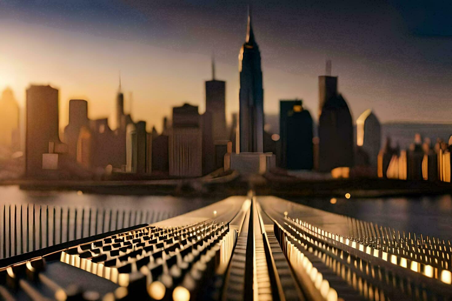 a view of the city skyline from a bridge. AI-Generated photo