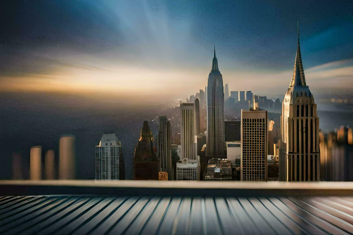 el ciudad horizonte es visto desde el parte superior de un edificio. generado por ai foto