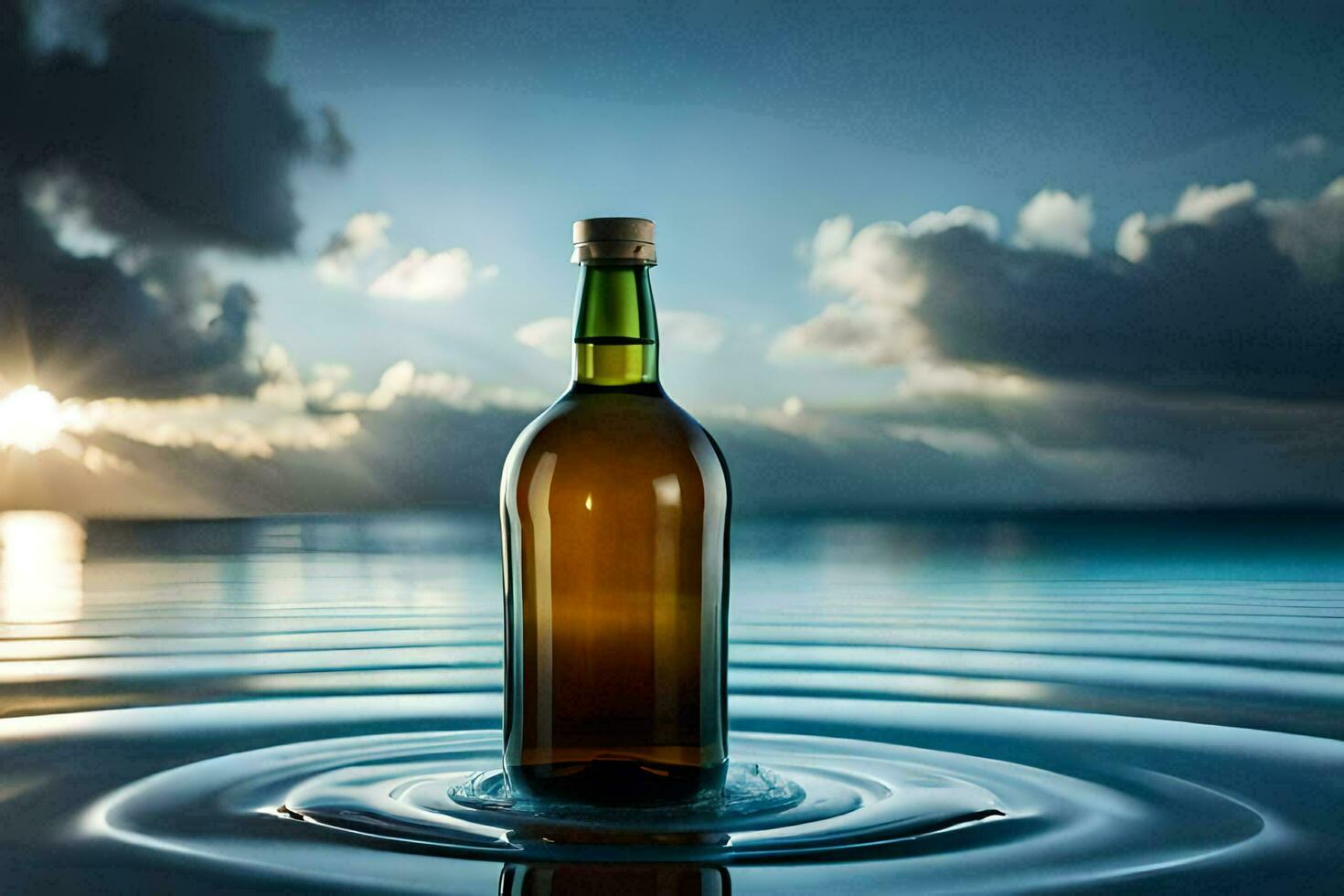 a bottle of wine in the ocean. AI-Generated photo