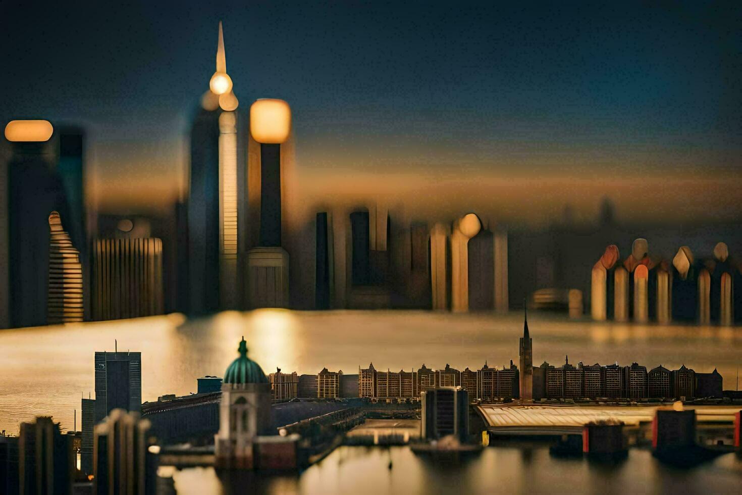 un miniatura ciudad con un grande edificio en el medio. generado por ai foto