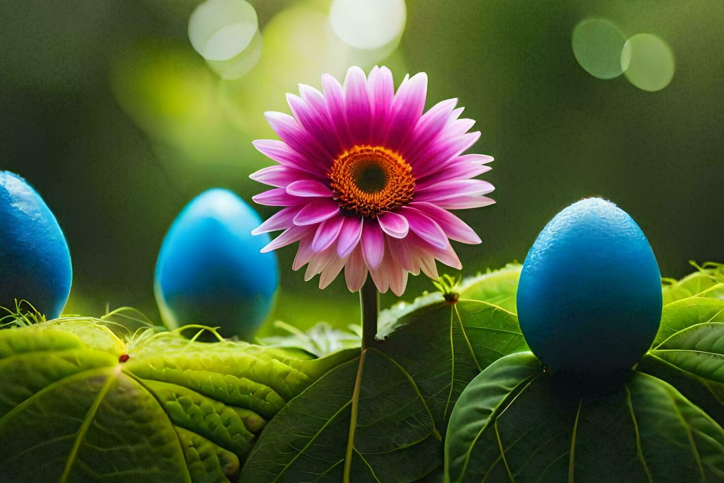easter eggs on a green plant. AI-Generated photo