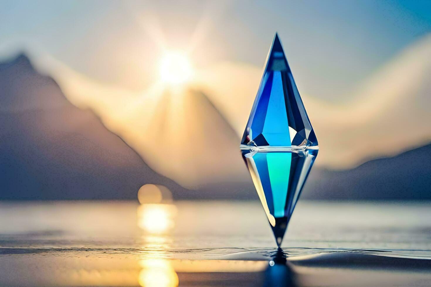 the sun is shining in the background of a crystal. AI-Generated photo
