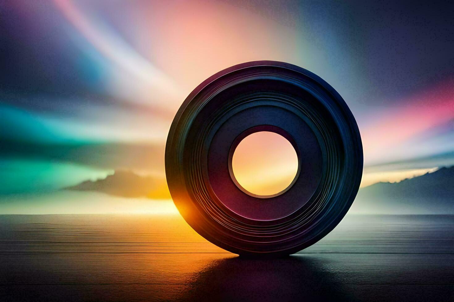 a camera lens with a colorful background. AI-Generated photo