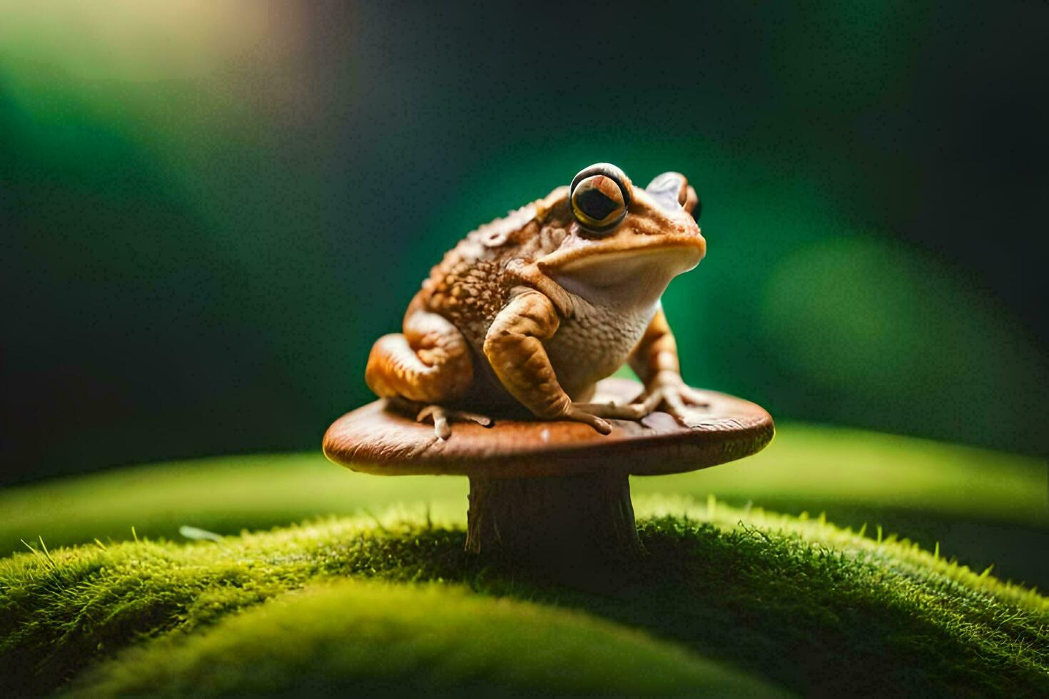 a frog sitting on top of a mushroom. AI-Generated photo