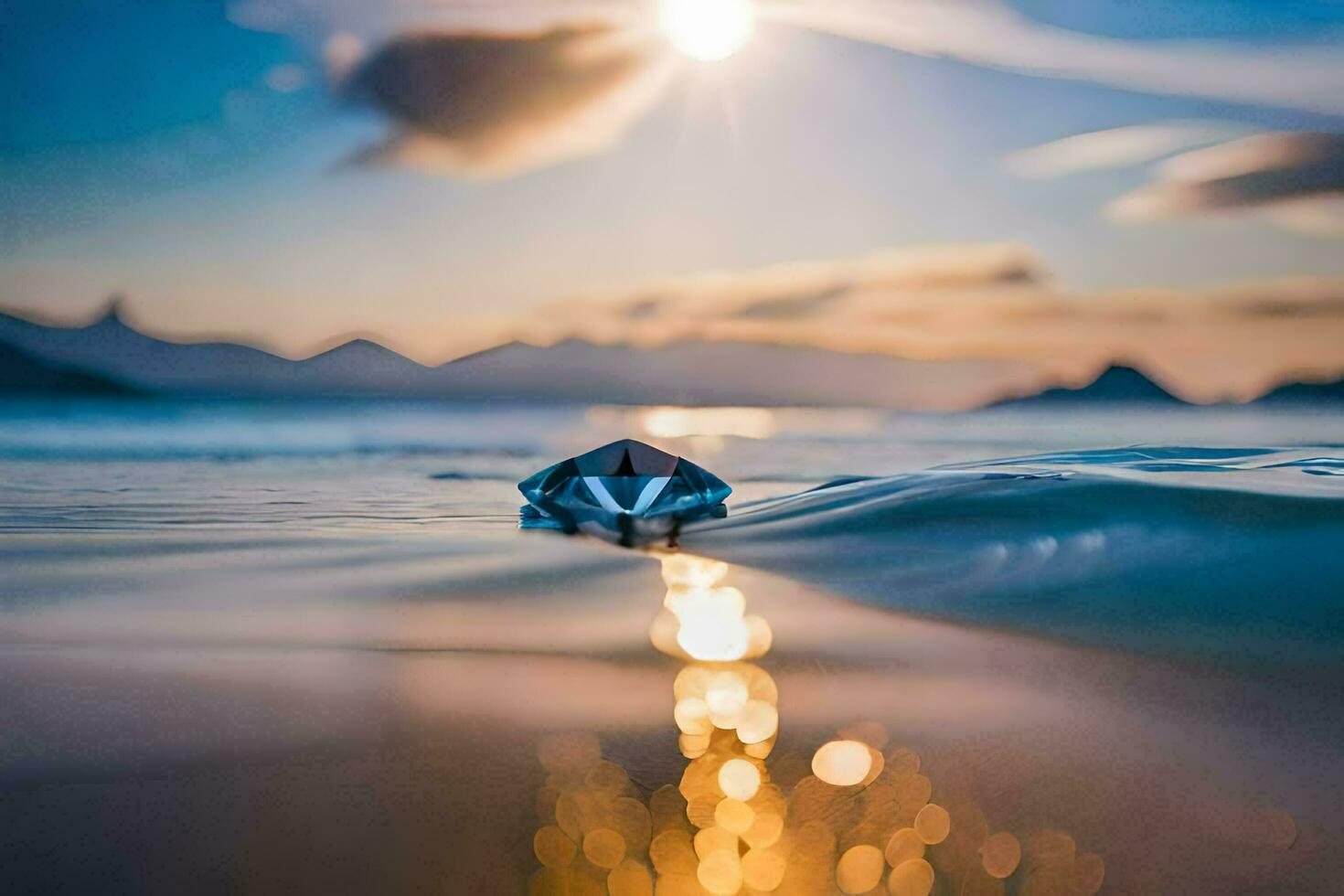 un diamante en el agua a puesta de sol. generado por ai foto