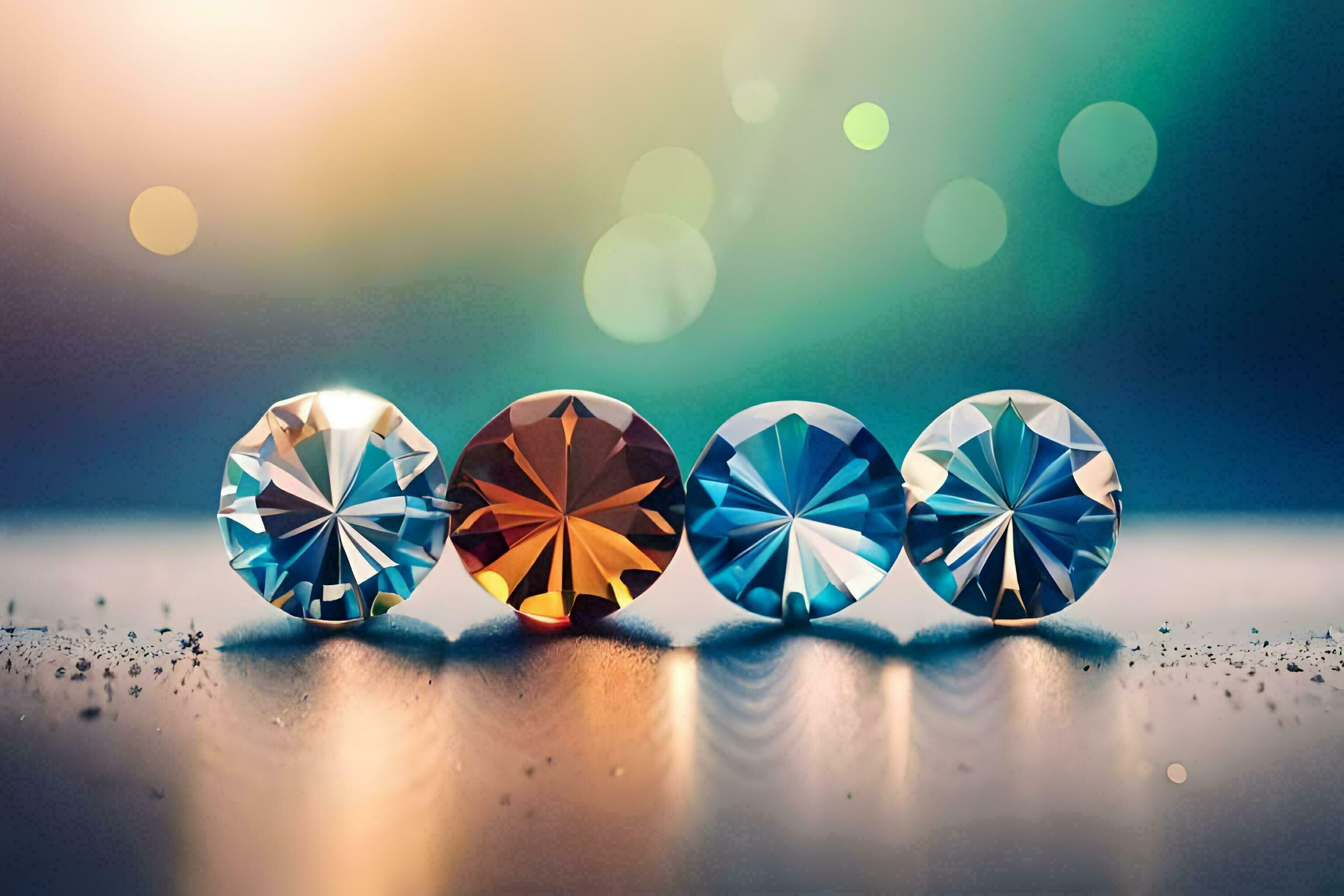 three diamond stones in a row on a table. AIGenerated 32258545 Stock