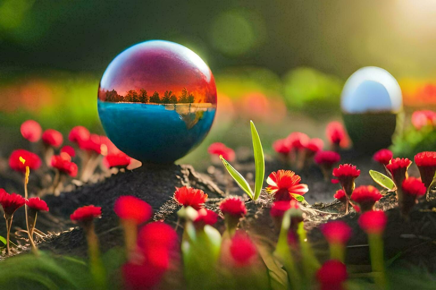 easter eggs in the field. AI-Generated photo