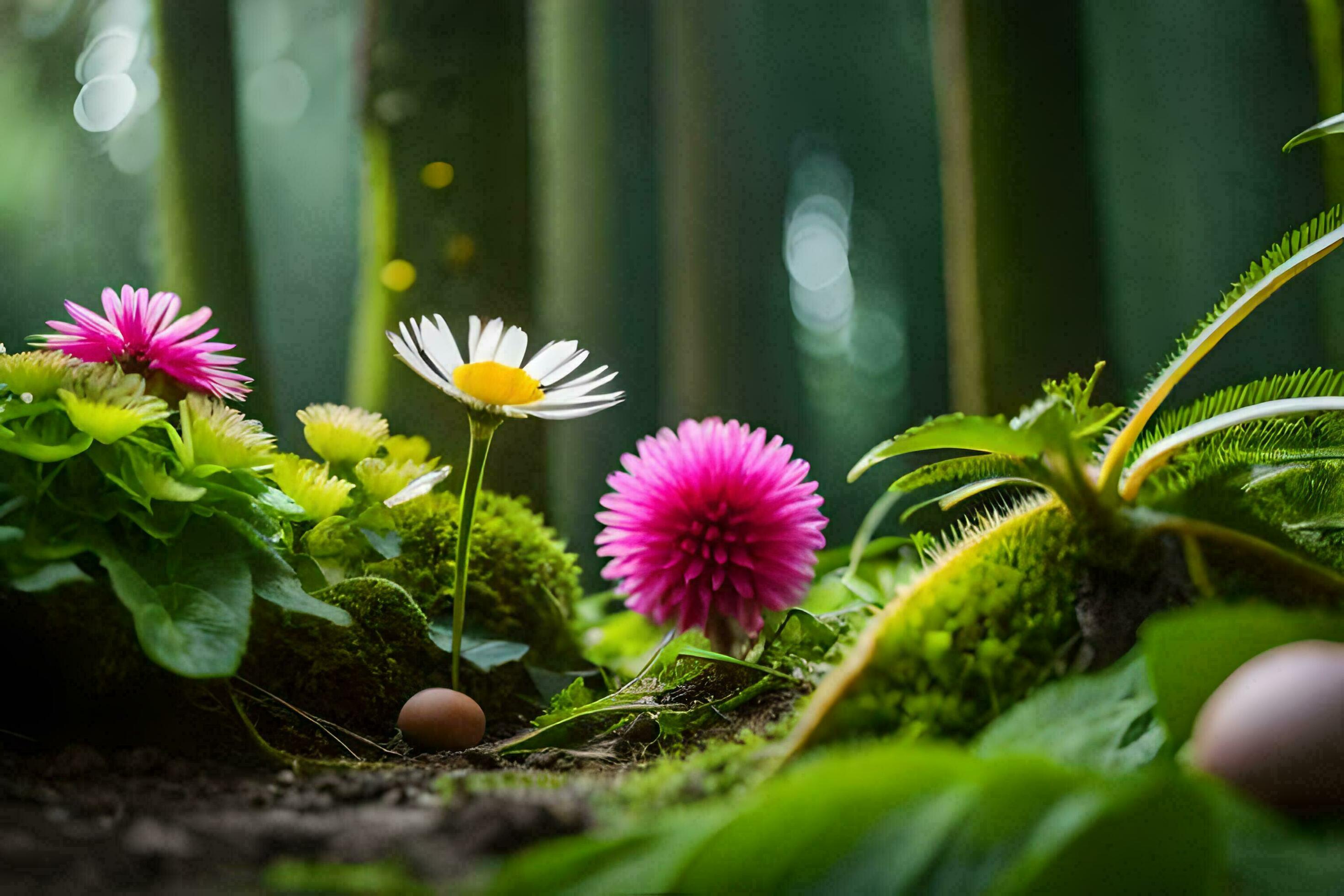 photo wallpaper the forest, flowers, grass, moss, eggs, spring, spring