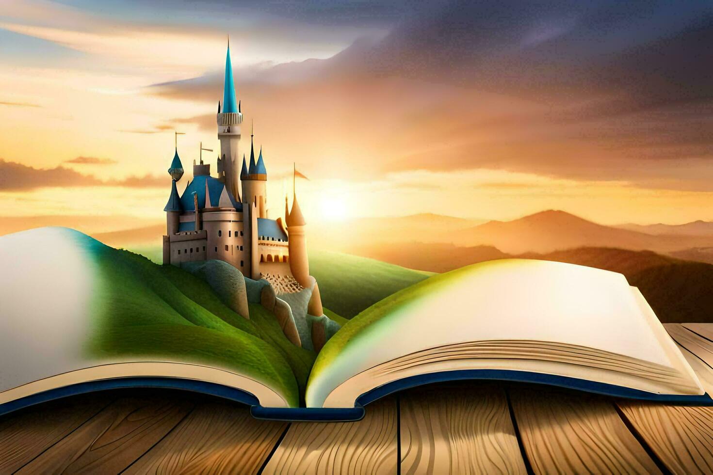 the castle is on the book. AI-Generated photo