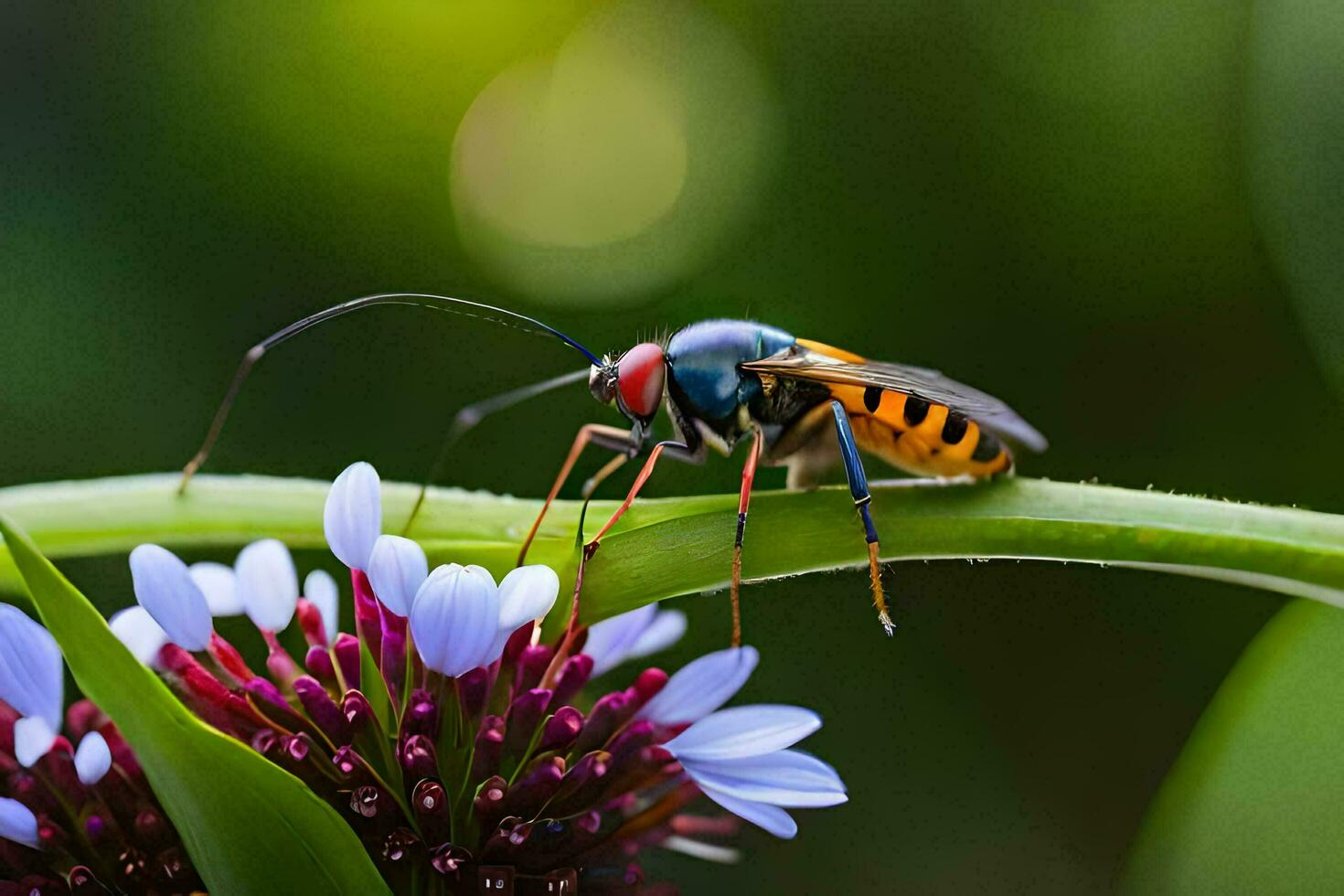 a wasp is sitting on a flower. AI-Generated photo
