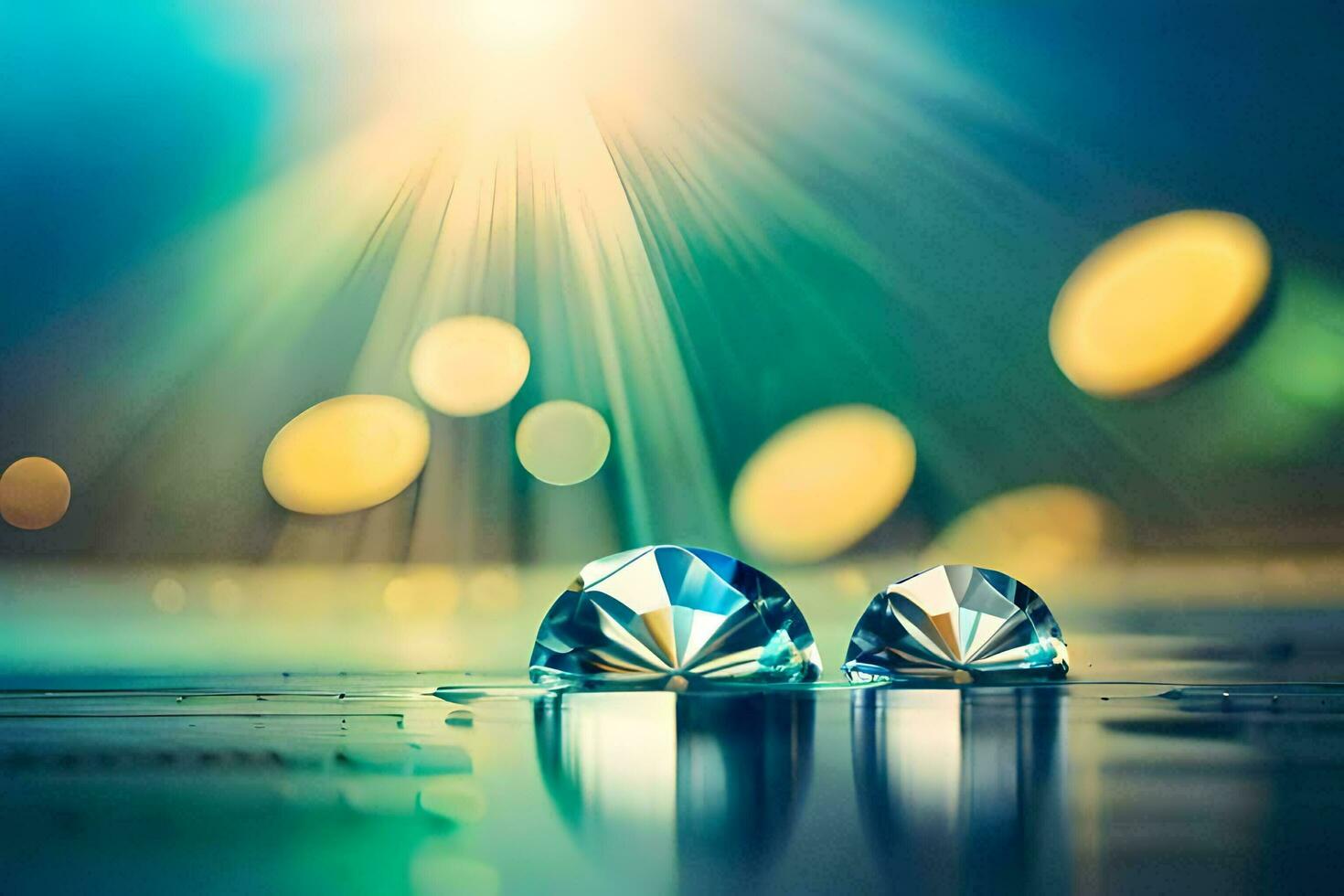 two diamonds on a table with a bright light. AI-Generated photo