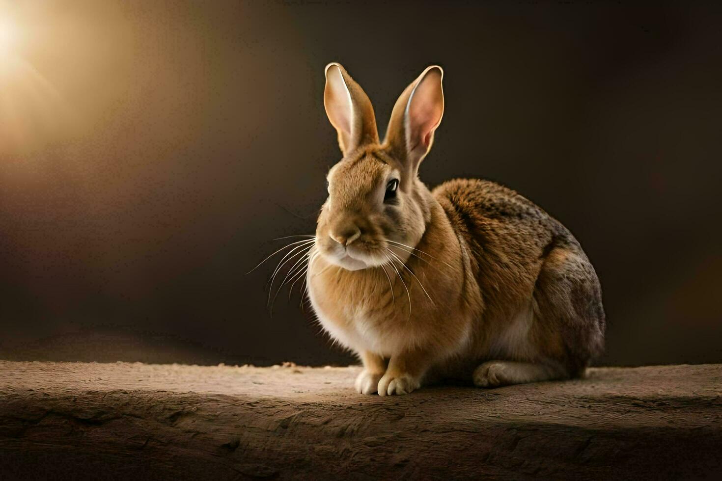 a rabbit sitting on a log in front of the sun. AI-Generated photo