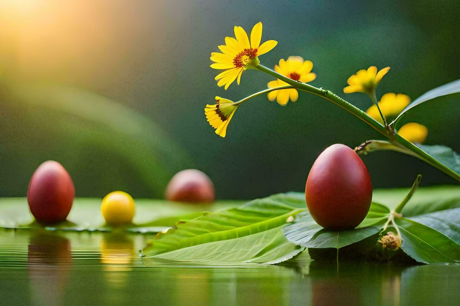 easter eggs in the water with flowers. AI-Generated photo