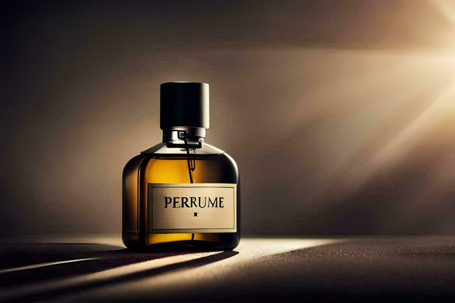 a bottle of perfume sitting on a table. AI-Generated photo