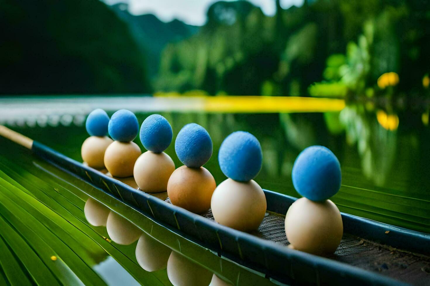 eggs on a boat in the water. AI-Generated photo