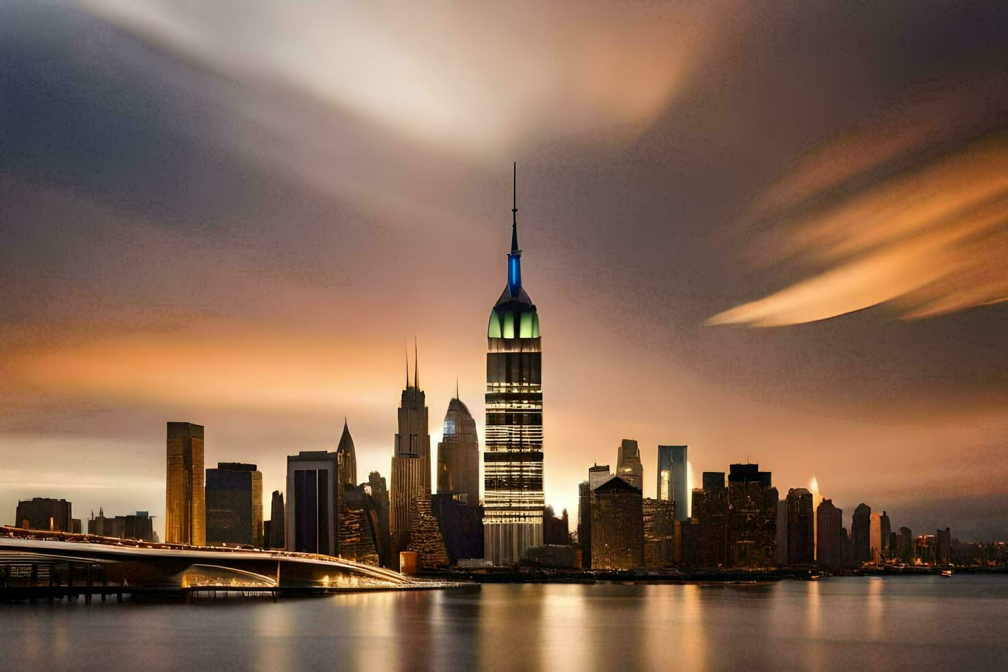 the empire state building is lit up at night. AI-Generated photo