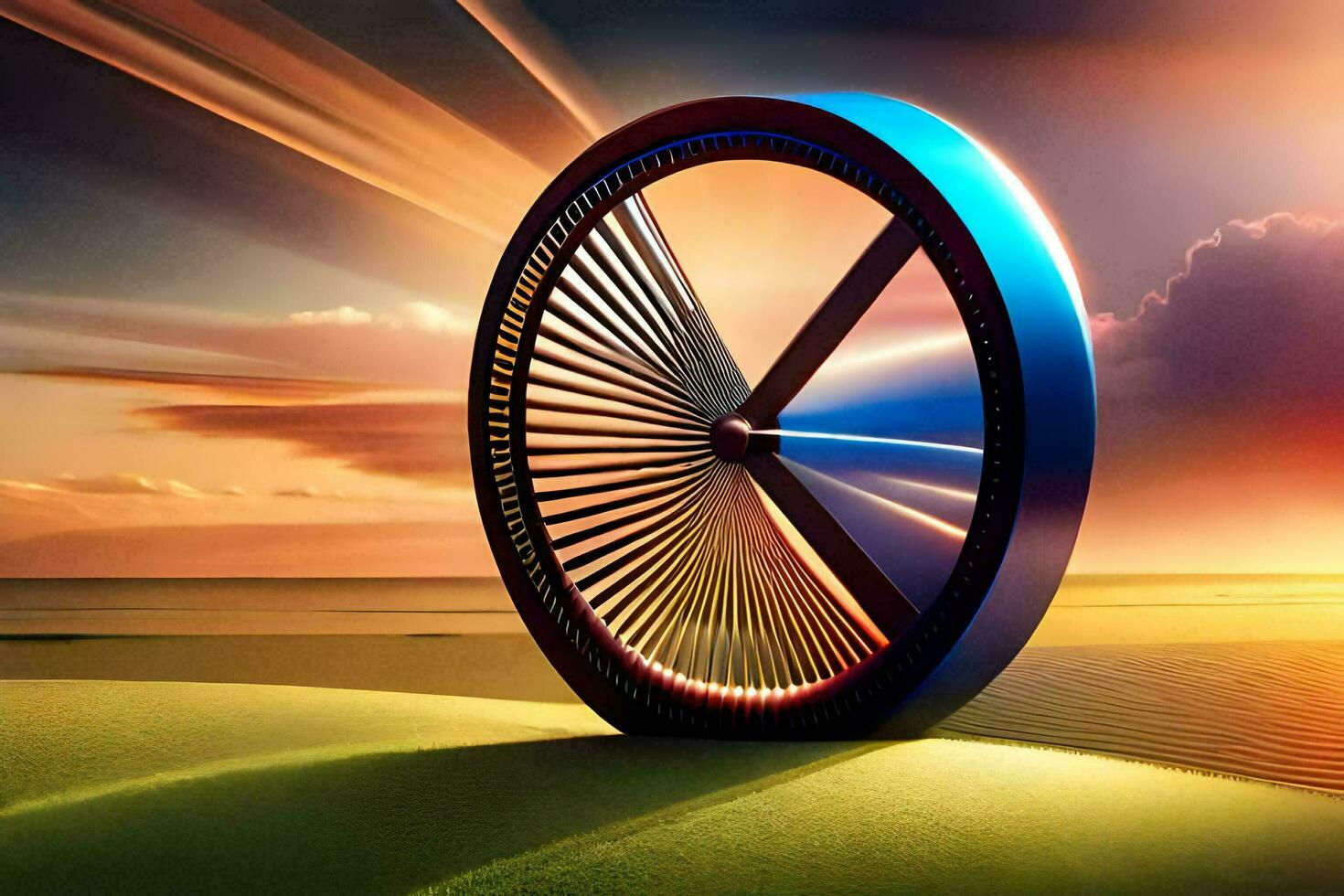 a wheel with a sun in the background. AI-Generated photo