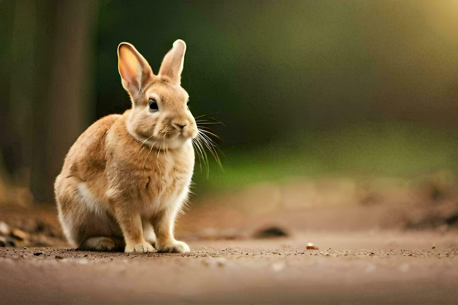 a small rabbit sitting on the ground in the woods. AI-Generated photo