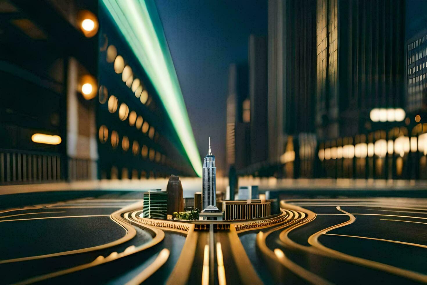 a cityscape with a city skyline in the background. AI-Generated photo