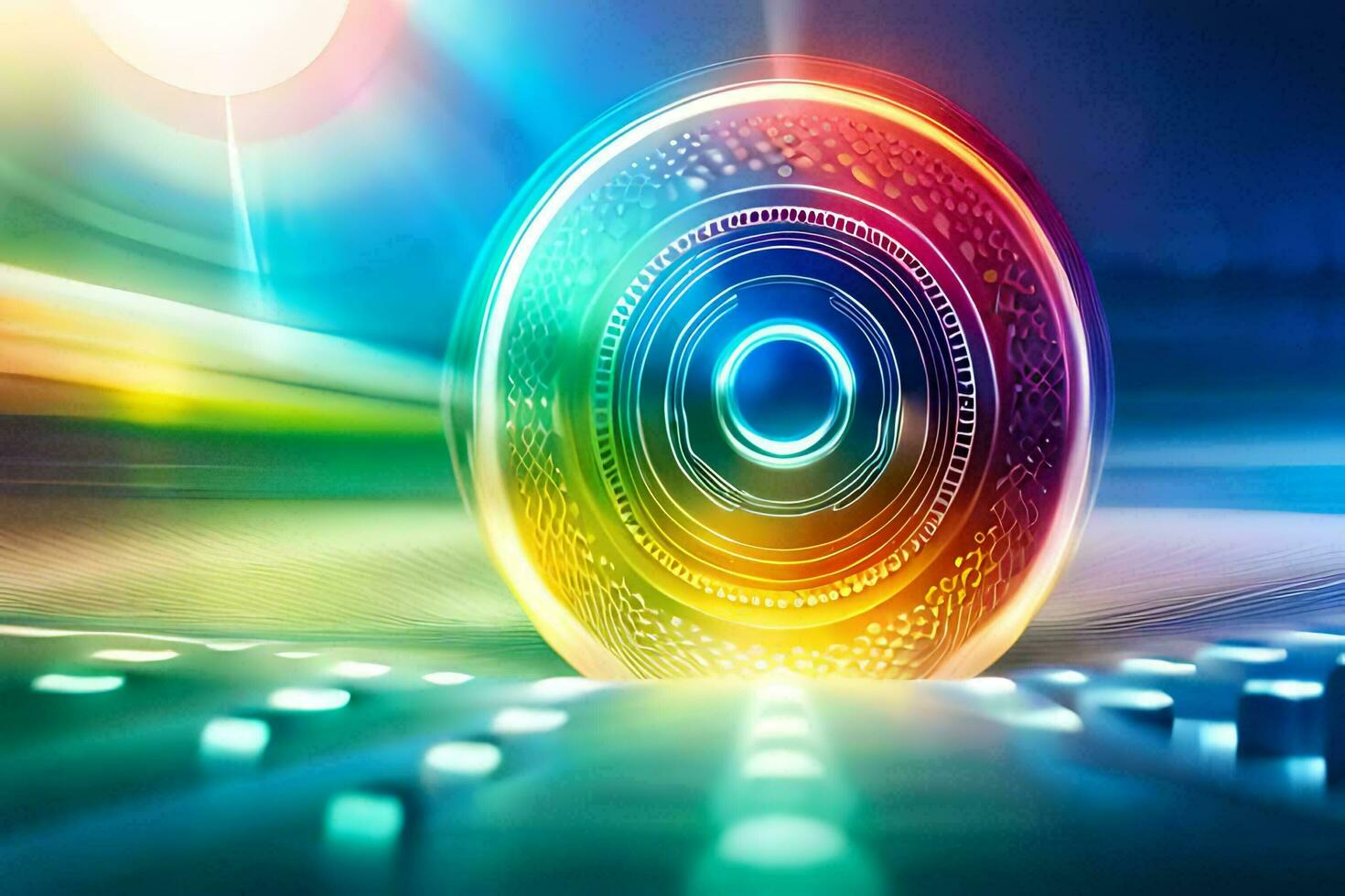 a colorful circular object with a bright light. AI-Generated photo