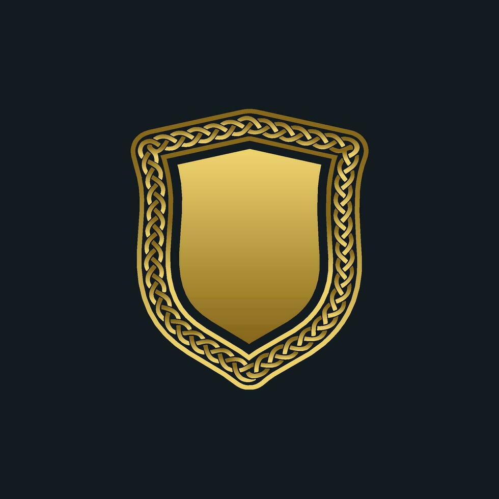 Gold Logo Element Template with Elegant Chain Shield vector