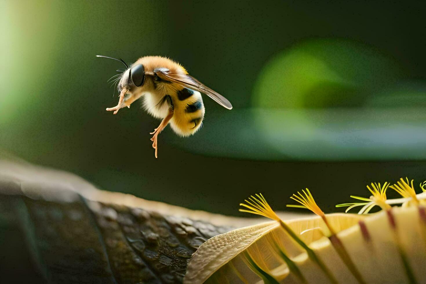 a bee flying over a flower. AI-Generated photo