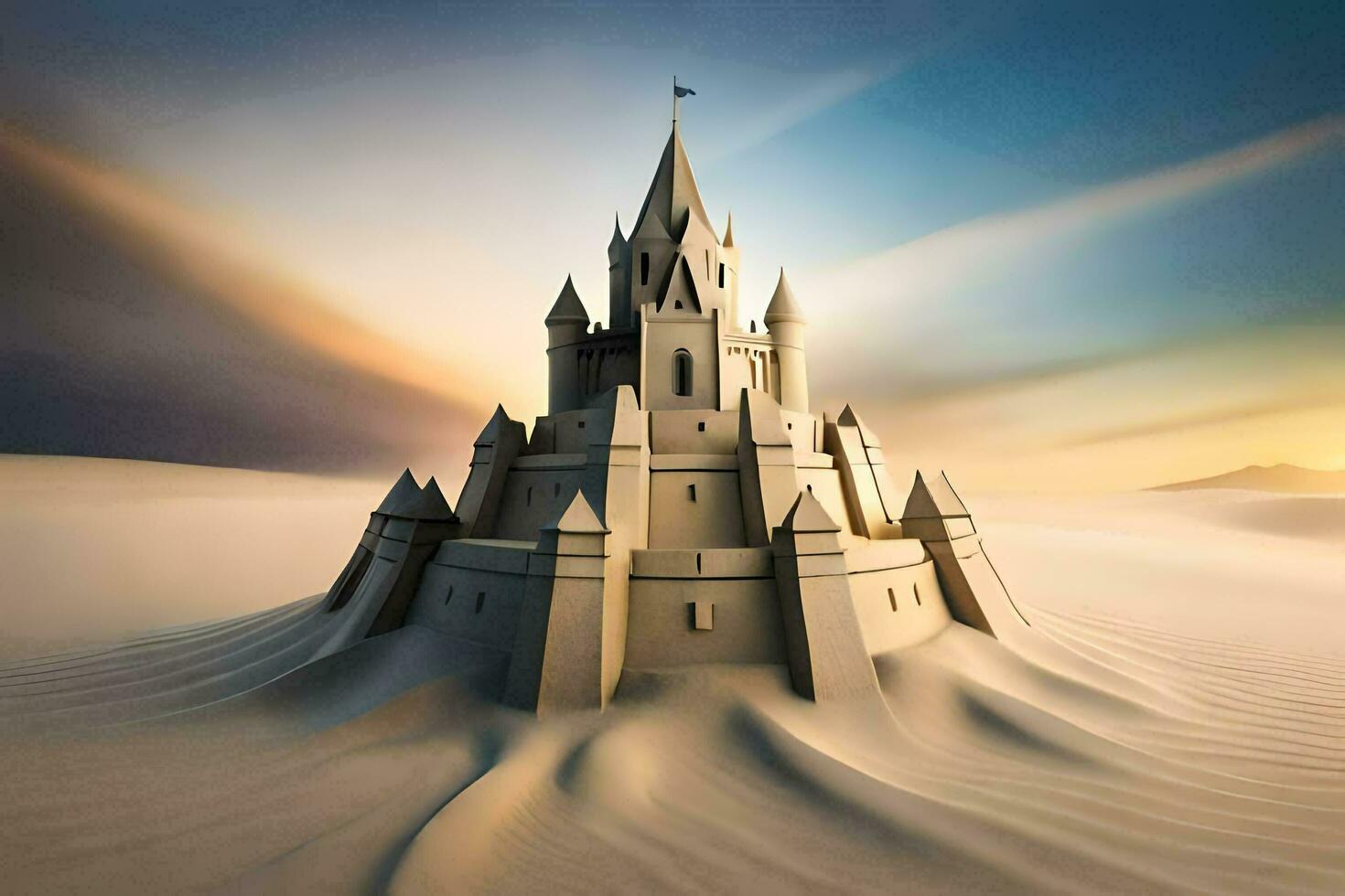 sandcastle in the desert, sand, sandcastle, desert, sandcastle, sand, sand. AI-Generated photo