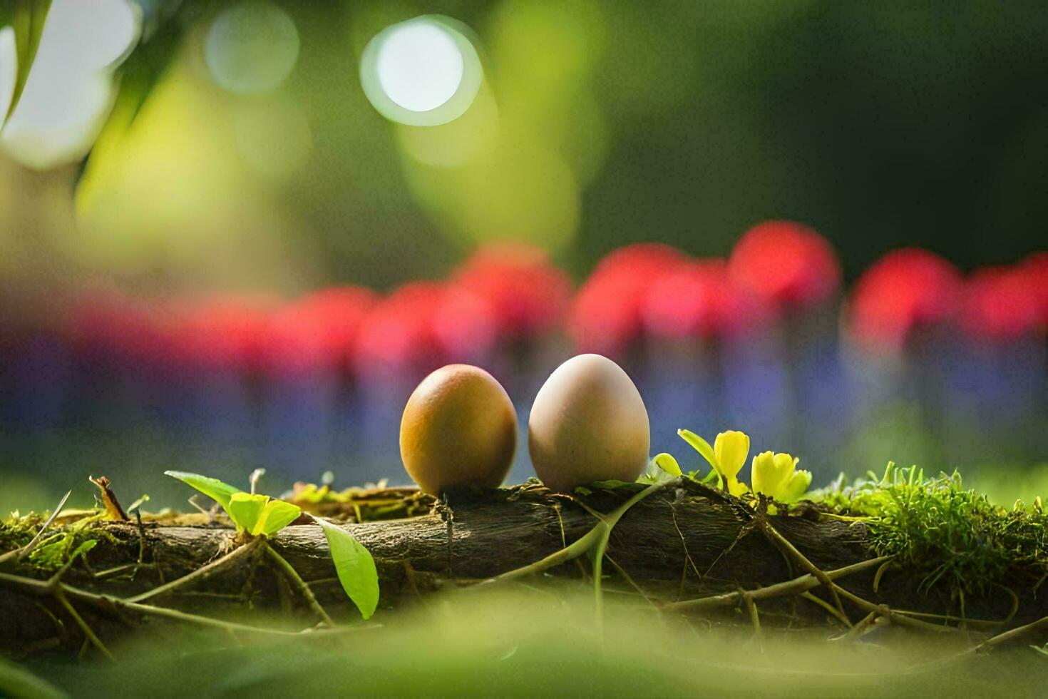 two eggs on a branch. AI-Generated photo