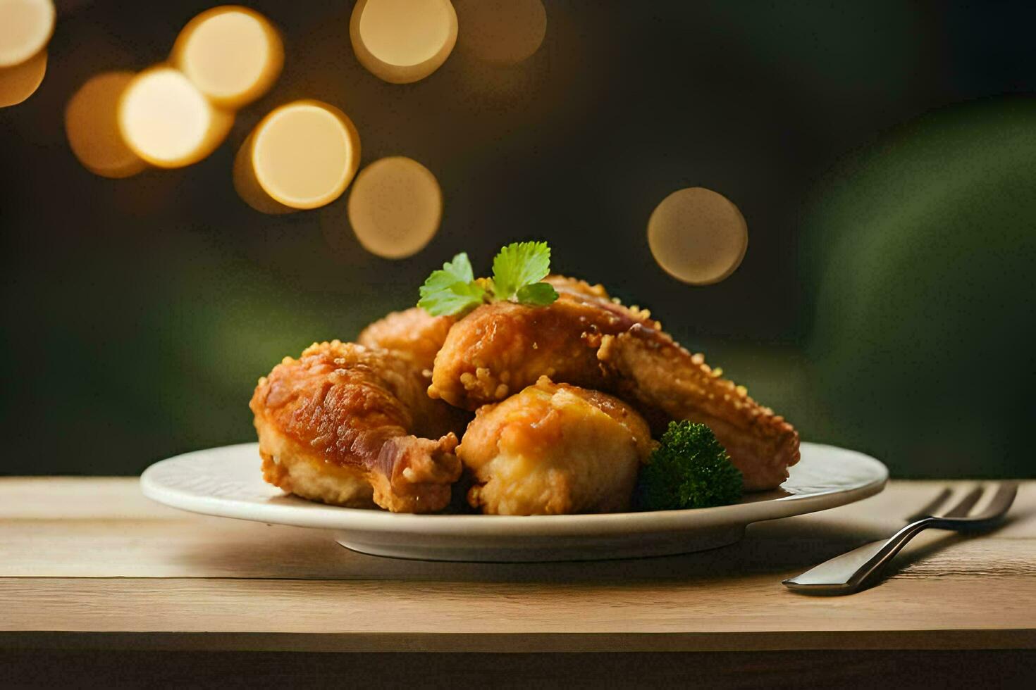 chicken wings on a plate with a fork and knife. AI-Generated photo