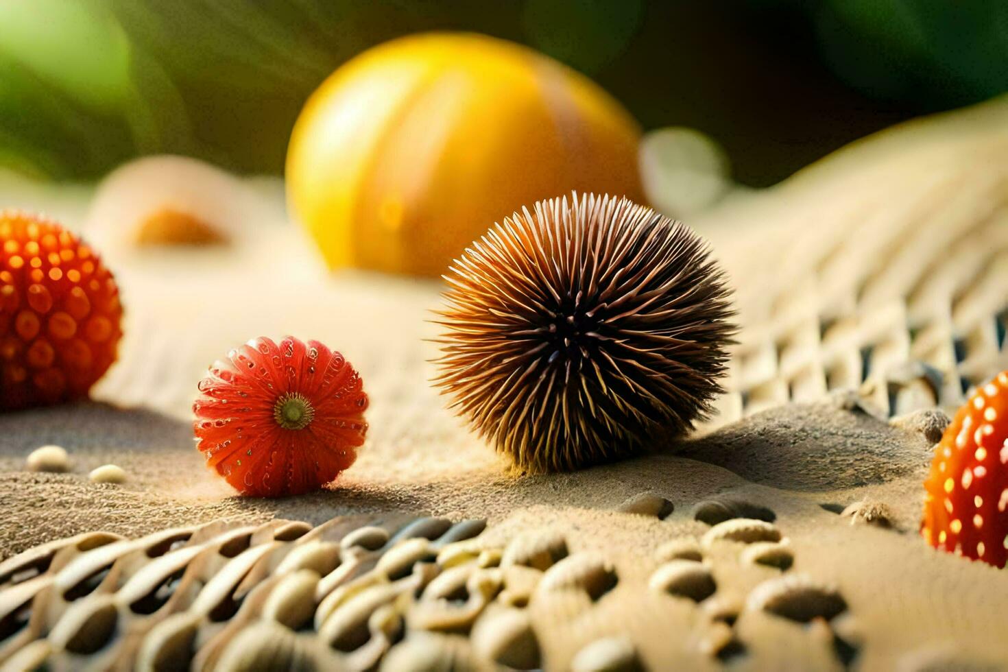 a close up of some colorful fruit and seeds. AI-Generated photo