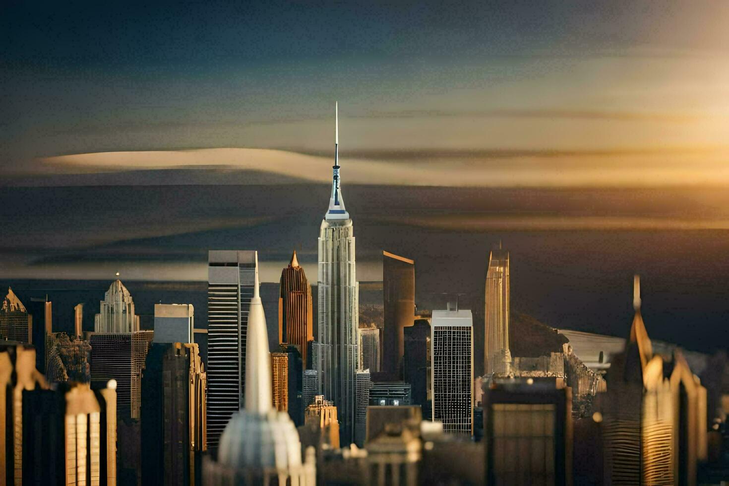 the empire state building is seen in the distance. AI-Generated photo