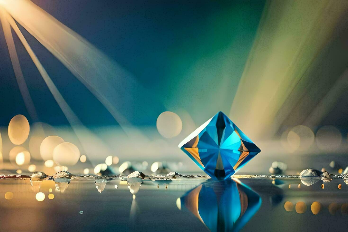 a blue diamond on a shiny surface. AI-Generated photo