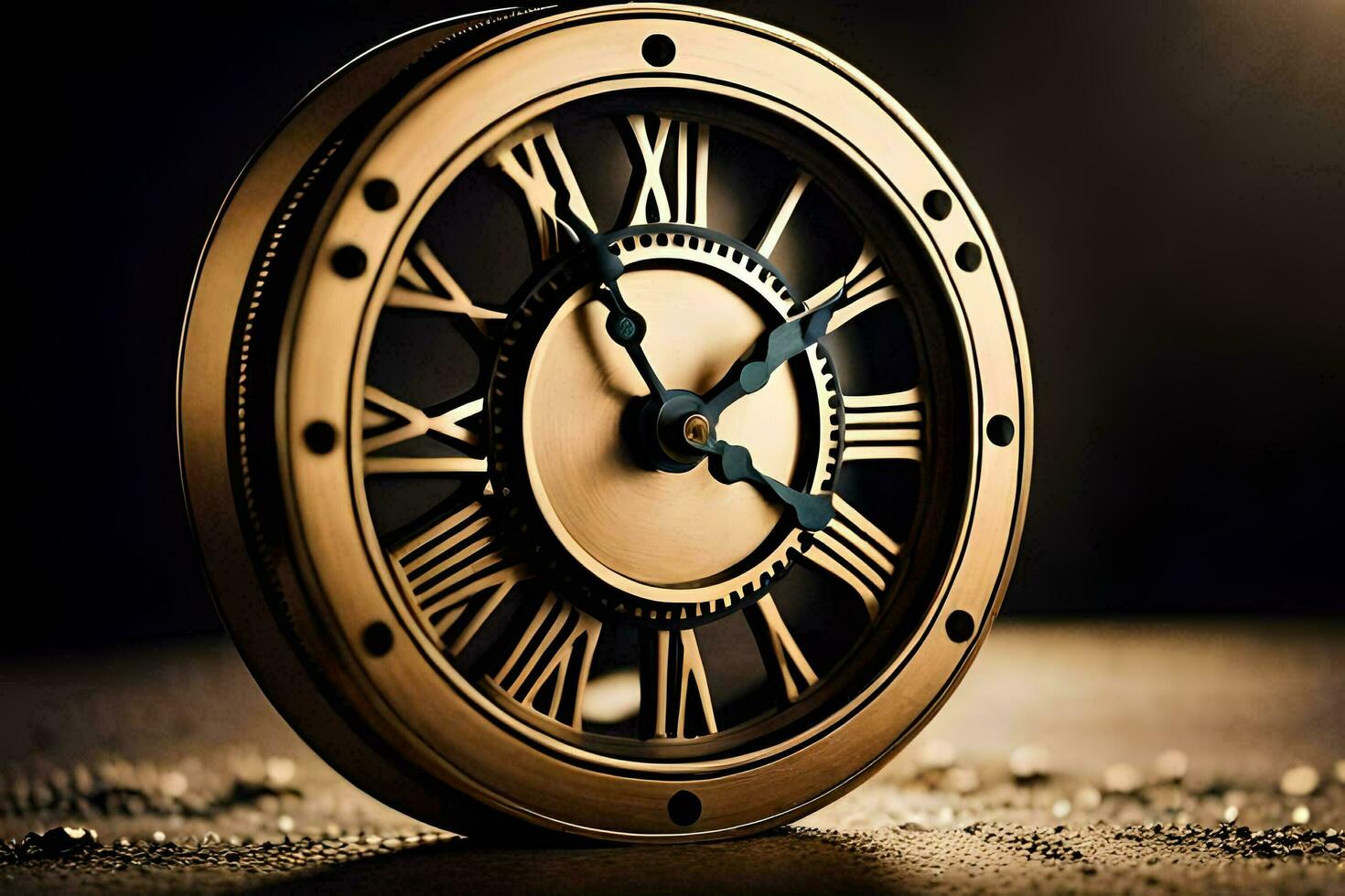 a close up of a clock with roman numerals. AI-Generated photo