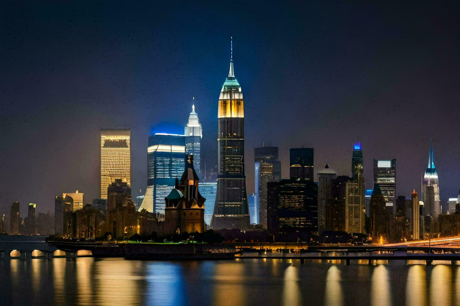 the city skyline at night in new york. AI-Generated photo