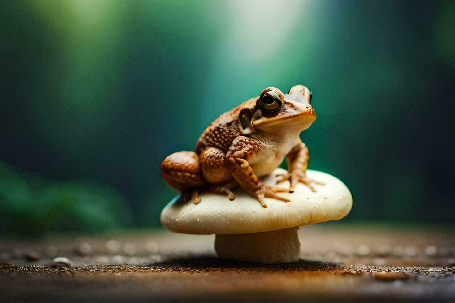 a frog sitting on top of a mushroom. AI-Generated photo