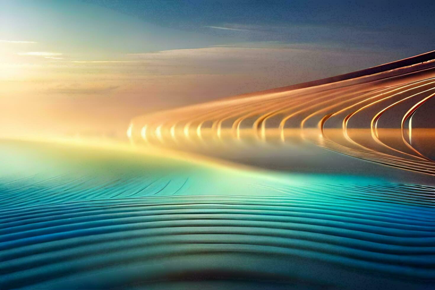 the sun is setting over a wave in the ocean. AI-Generated photo